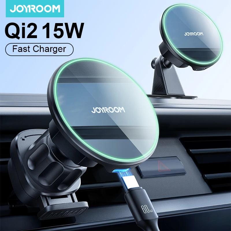 Joyroom Qi2 15W Wireless Fast Charger Car Mount for iPhone 16 15 14 13 Pro Max Qi2-Certified Car Holder for Air Vent/Dashboard