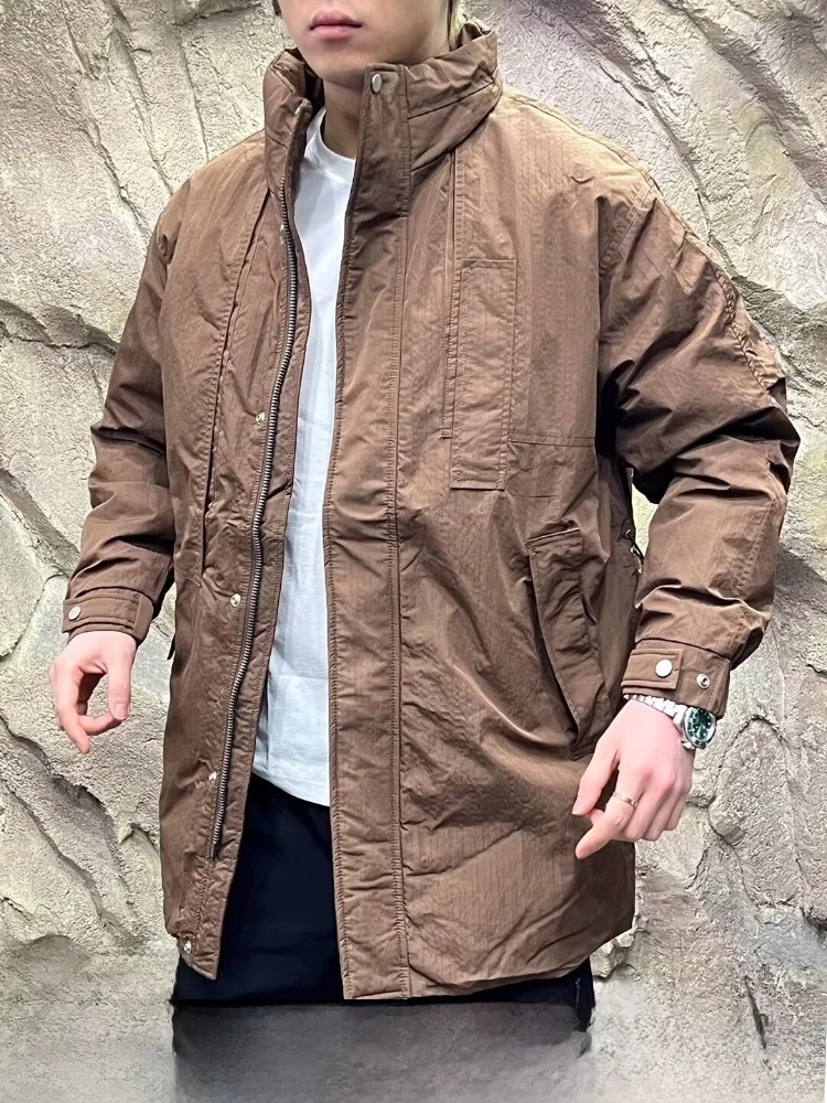 

Men's aphene Coated Thiened Warm Winter down Jaet Mid-Length Outdoor Sle Polyester Fiber Du down Filling Warmth Loc...