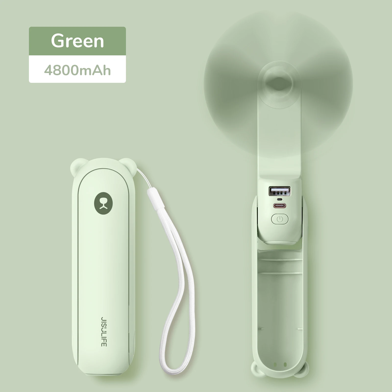 JISULIFE Draagbare Mini Handventilator USB 4500mAh Oplaadbare Handheld Kleine 3-in-1 Zakventilator met Powerbank en Zaklamp Functie