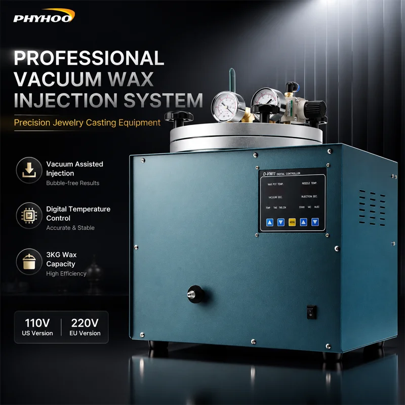 PHYHOO 510W Vacuum Wax Injector 3KG Capacity Digital Pressure Controller Wax Injection Machine for Jewelry Casting Mould Making