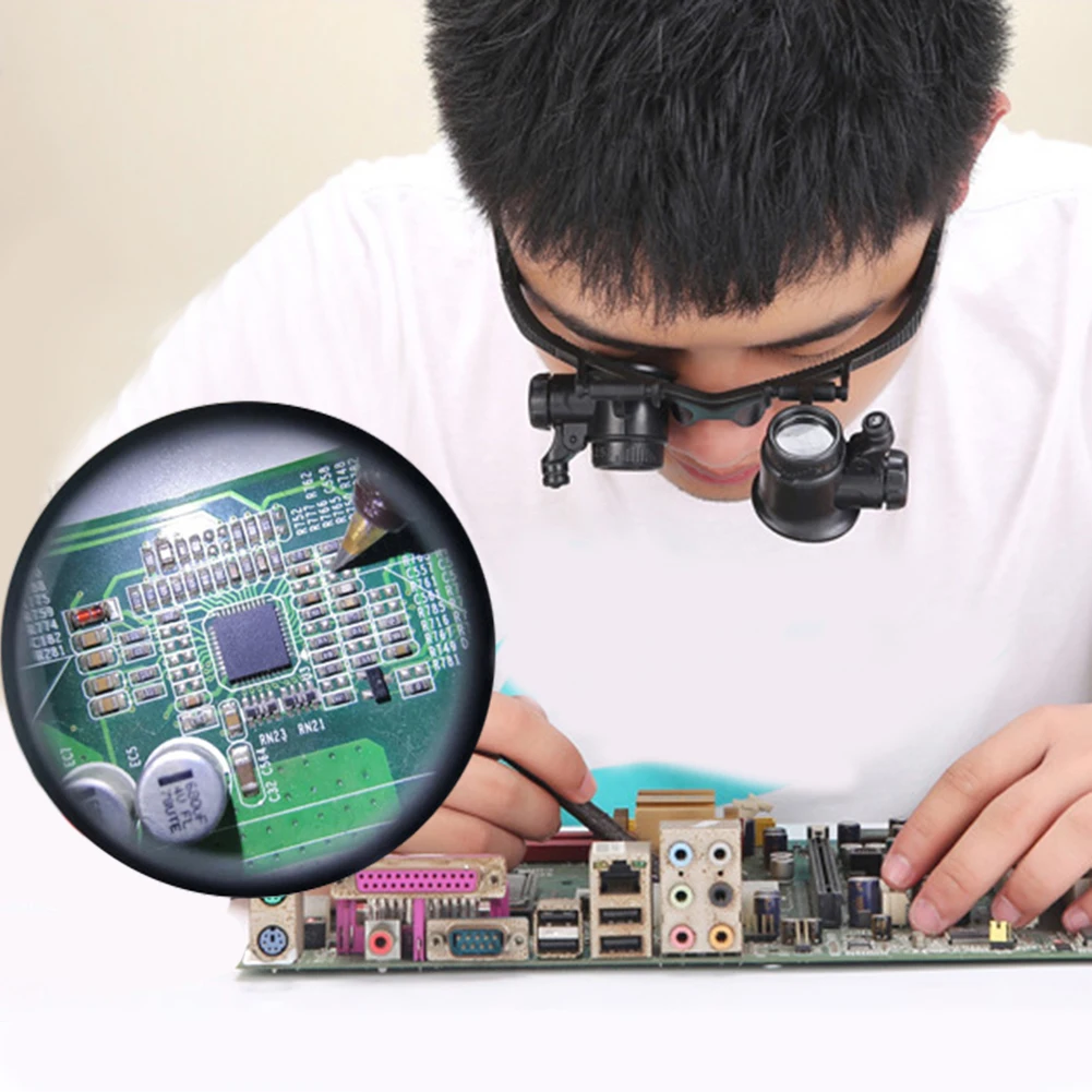 25-10X Magnifier Headband Eyewear Loupe Repair Helmet Head Wearing Magnifier Glasses with LED Observation Headband Eyewear Glass