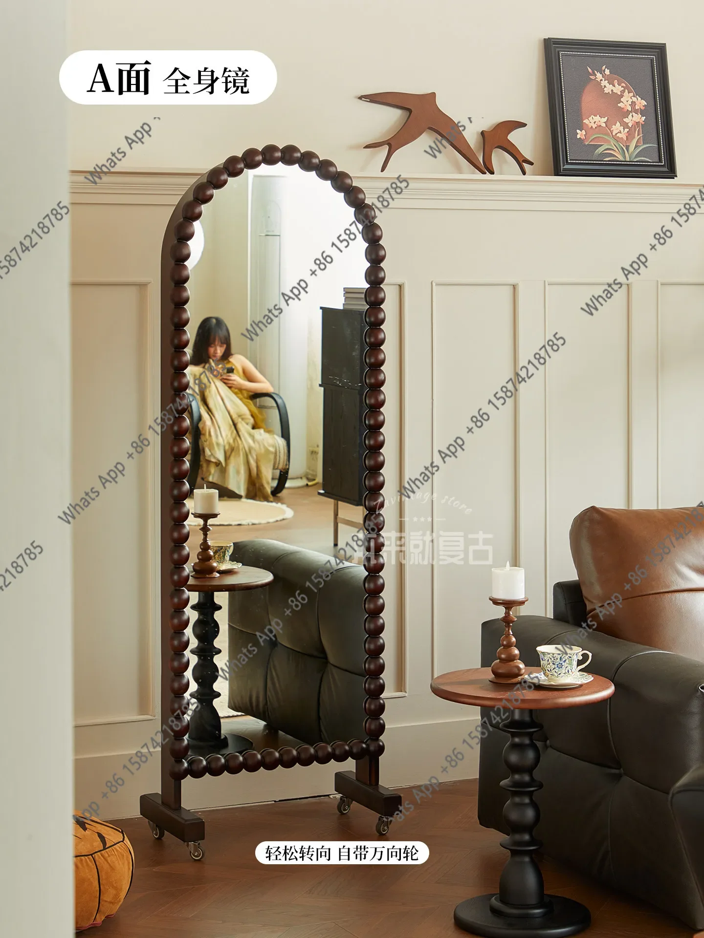 Xx Solid Wood Full-length Mirror Magazine Bookshelf Shelf Dual-purpose Floor-to-ceiling Full-length Mirror Movable Storage Rack