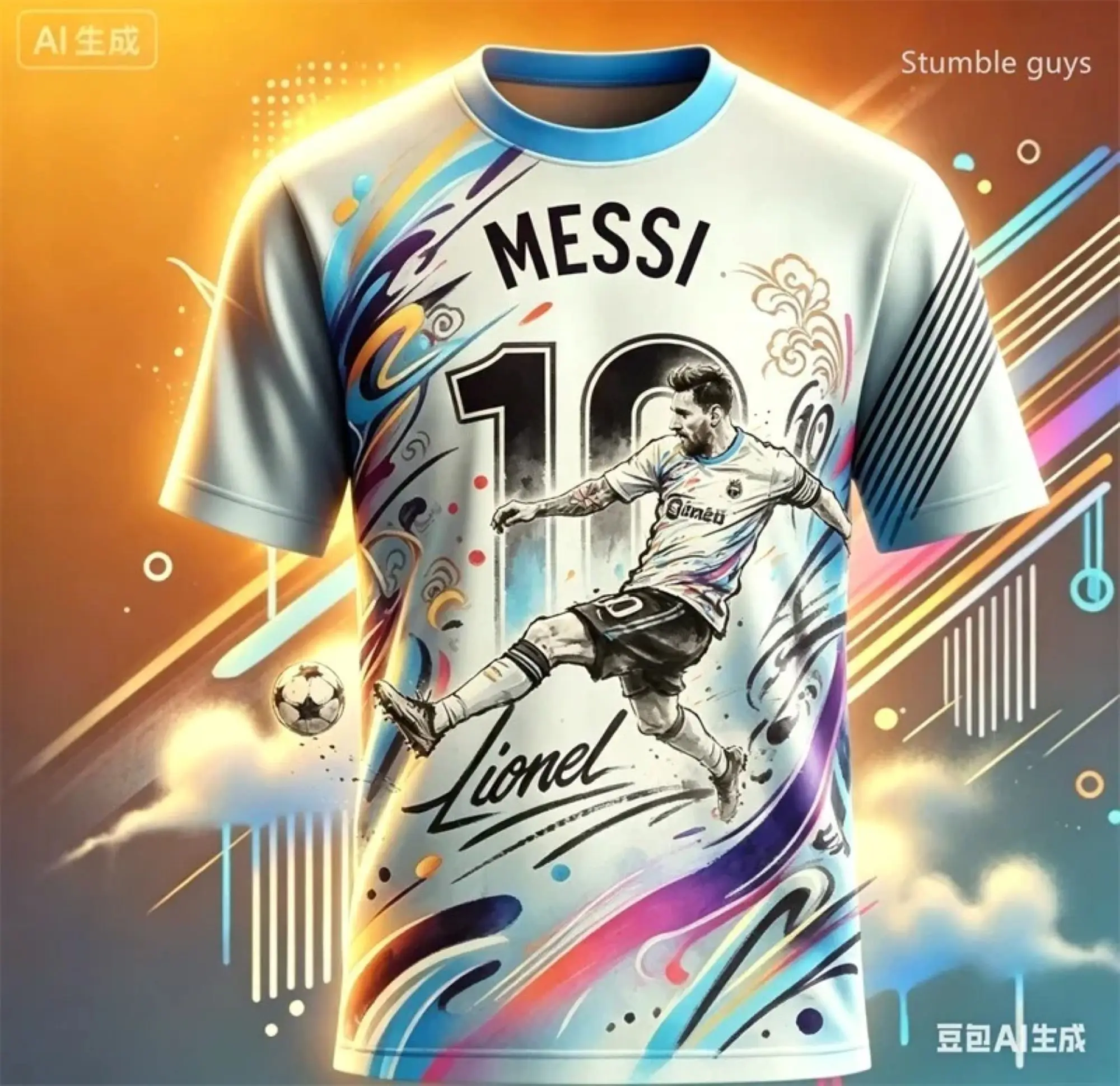 Adults Kids Art Style Soccer Jersey Crew Neck Colorful Splash Graffiti Dynamic Streamer Pattern 2026 Crest Fan Football Shirt