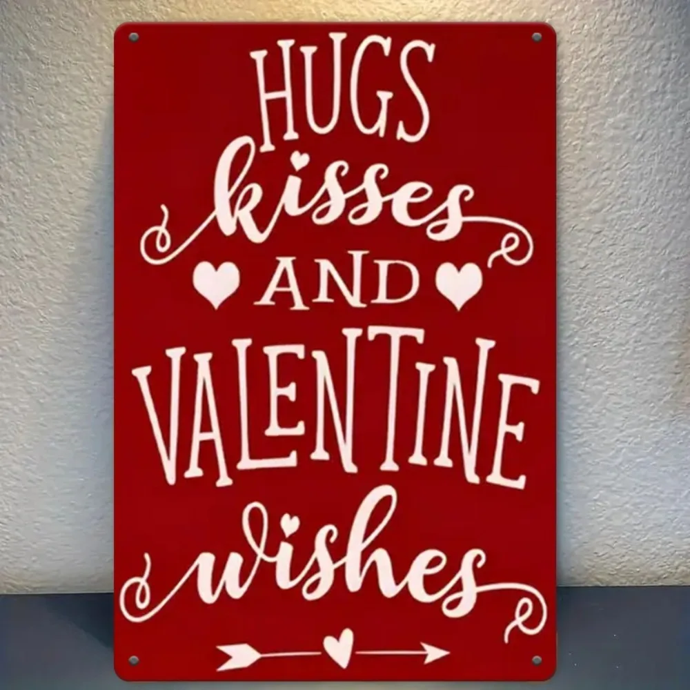 Valentine's Day Metal Wall Art Vintage Embrace & Kisses Romantic Decor for Living Room Bedroom 8x12 Inch