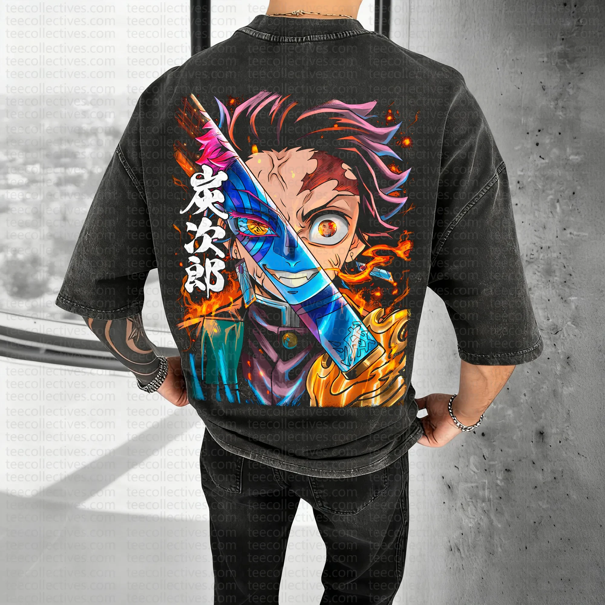 

Футболка с короткими рукавами и принтом «Убийца демонов», повседневная летняя одежда, мужская уличная одежда, мужская футболка, стираная и старая, удобная поп-футболка