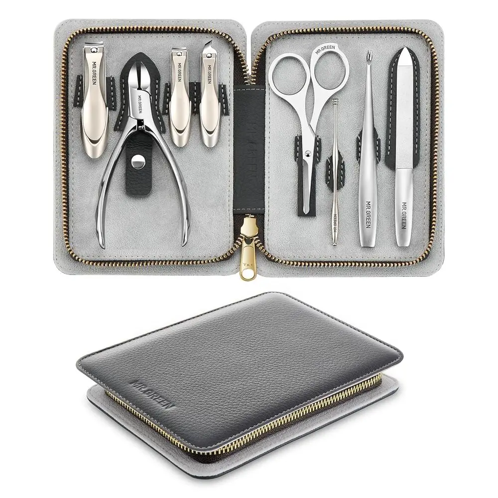 8-in-1 Professional Pedicure Kit, Stainless Steel Manicure Set, Portable Nail Care Tools with Leather Travel Case (K Brown)
