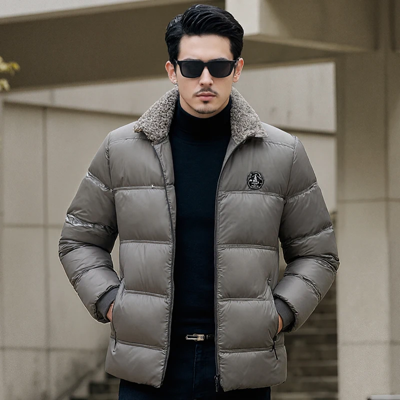 

Теплый хлопковый тюрт для среднего возраста и ли с меховым воротником и воротником-стойкой, универсальная зимняя новинка, мужская одежда