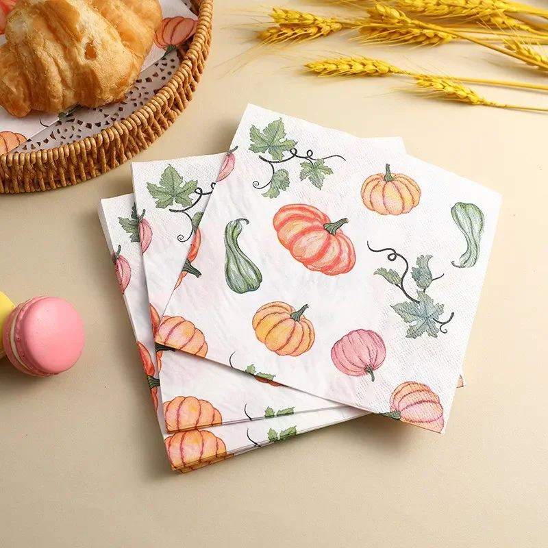 Picture 5: 20Pcs/pack Thanksgiving Pumpkin Tissue Two Layer Printed Handkerchief Party Decoration Table Dinner Paper