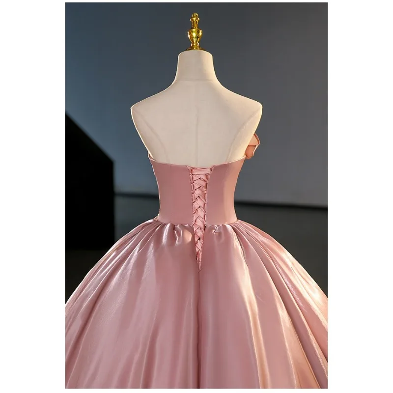 Personalizável 2025 nova cor de pasta de feijão de cetim vestido de noiva sem alças e sem costas, elegante e emagrecedor, vestido de exame de arte de nicho