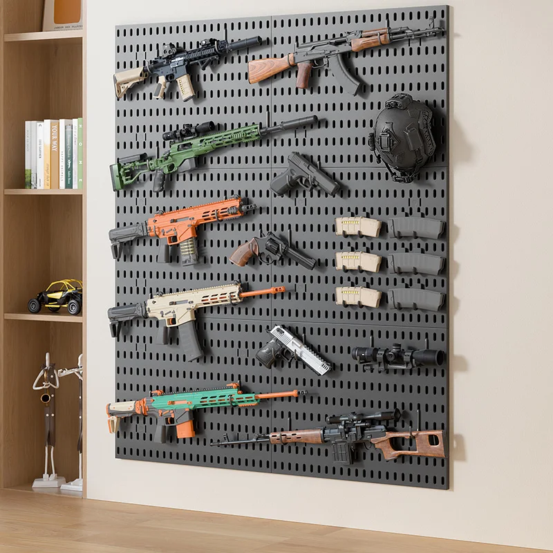 Toy Blaster Collection Storage Pegboard No Drill Wall Mount Panel Game Room Toy Gun Display Rack view 5