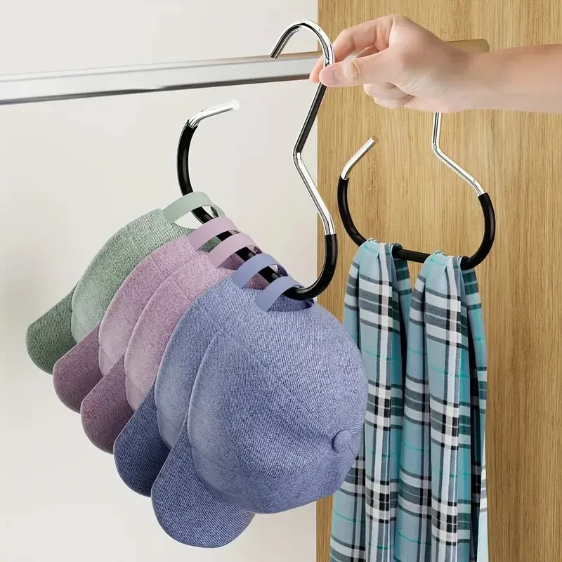 مجموعة تخزين القبعة المعدنية مكونة من قطعتين، رف مثبت على الحائط متعدد الوظائف لقبعات البيسبول والأوشحة والأحزمة |   متين