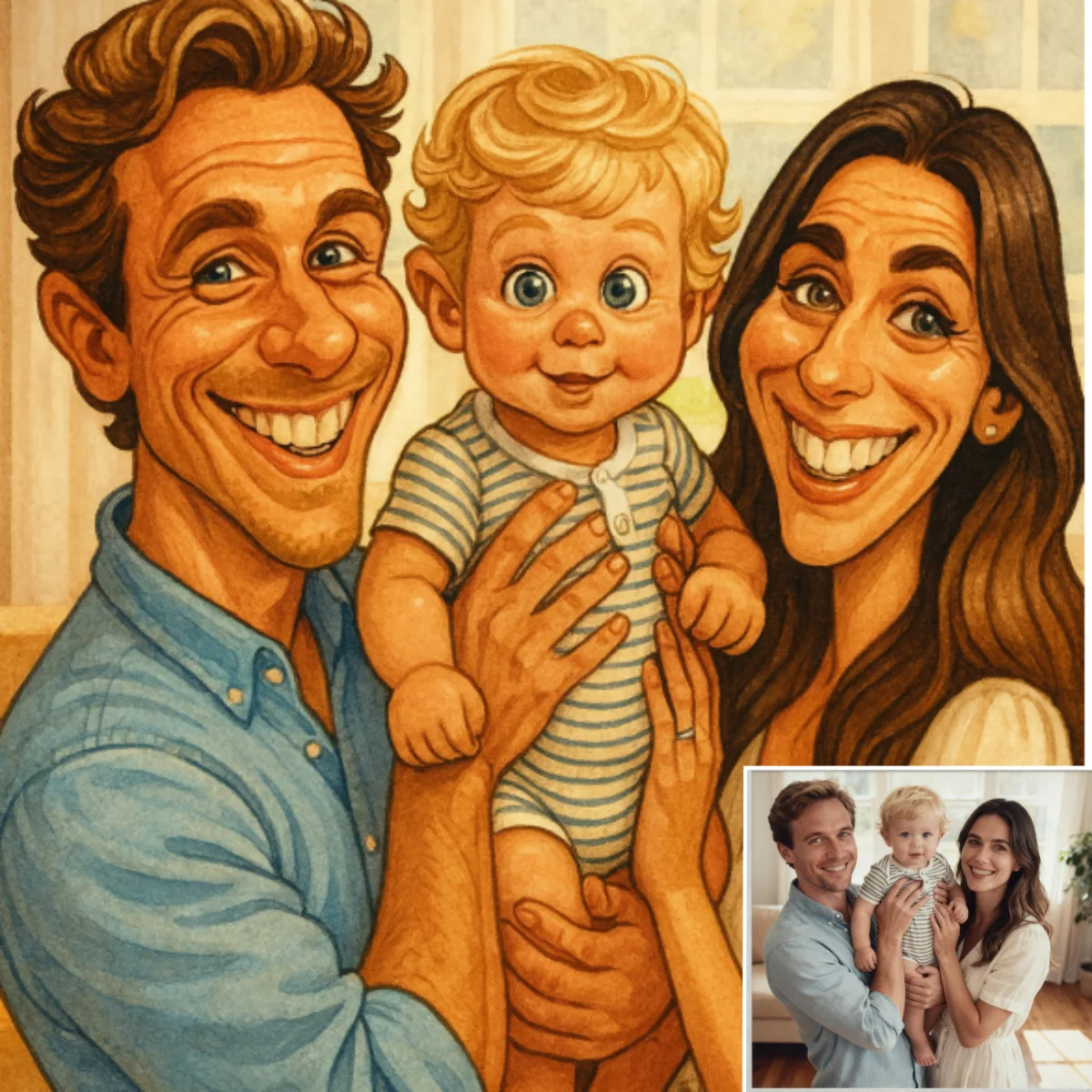 Custom Family Cartoon Poster Funny and Exaggerated Style, Transforms Family Photos into Humorous Animated Portraits Poster Decor