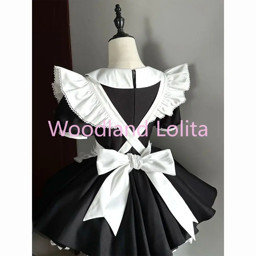 Classical Blue Lolita Anime Maid Cosplay Costume Kawaii Comic Con Dress Up Black Short Sleeved Lolita Set Party Women Outfit image 4