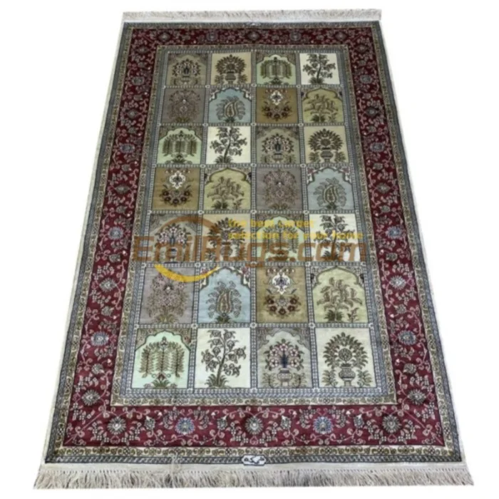 Red Floral Kashmir Silk Oriental Handmade Hand Knotted Persian Area Rug 