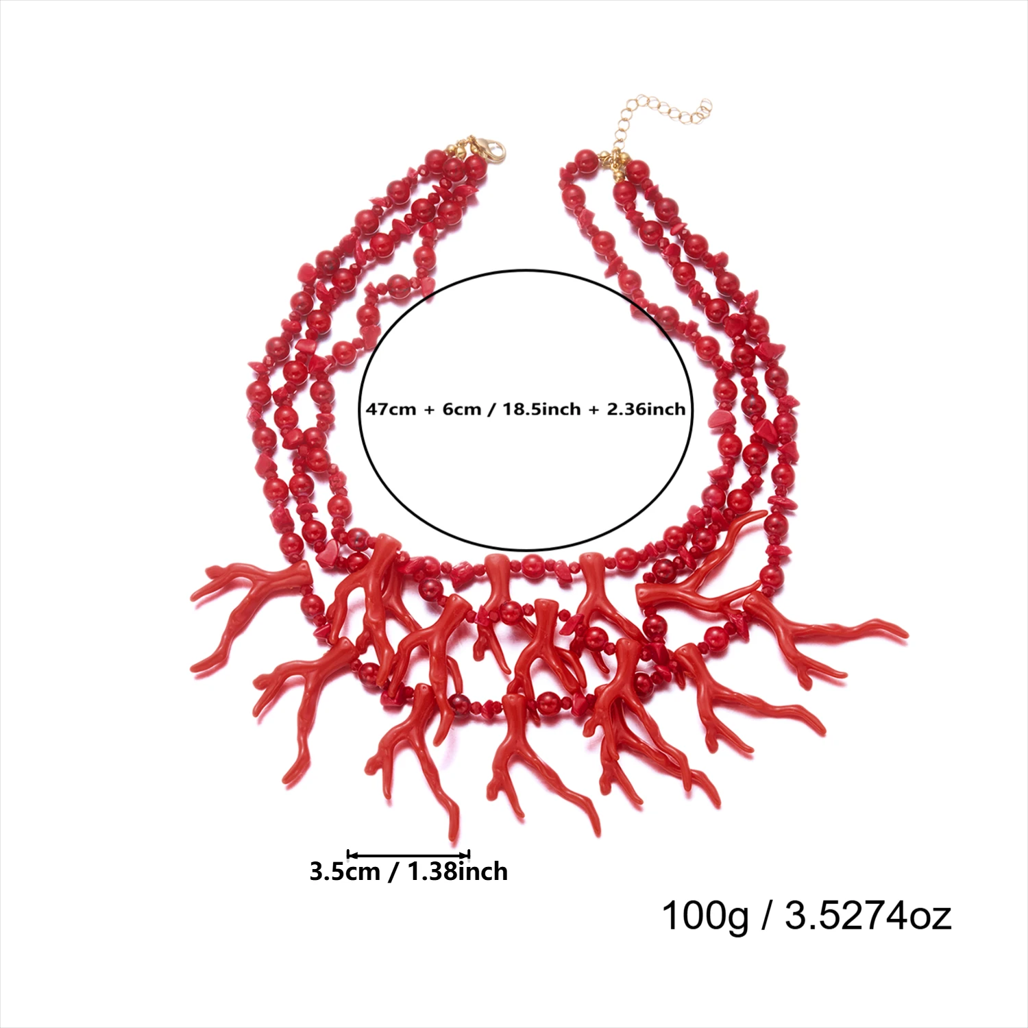 Exaggerated Red Coral Multi Layer Necklace for Women Bohemian Irregular Stone Beaded Choker Chain Vacation Party Jewelry Gift