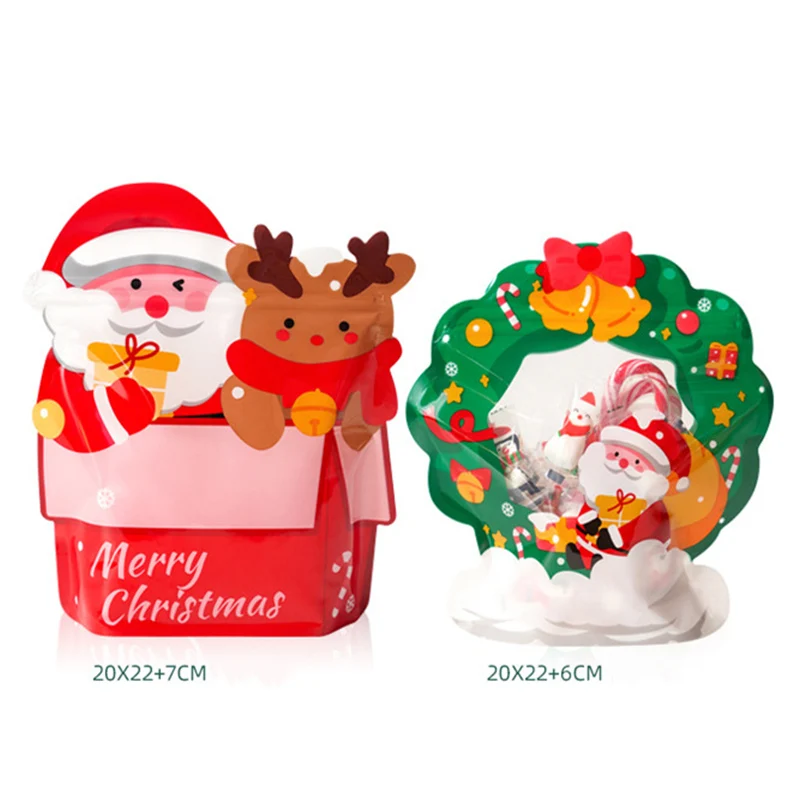 20pc New Santa Claus Plastic Bags For Candy Chocolate Cookie Nougat Biscuit Packing Gift Zipper Bag Christmas Kids Party Package