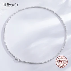Fine Jewelry Pave 2mm Cubic Zircon 41CM (16 Inch) Eternity Engagement Wedding Choker Real 925 Sterling Silver Tennis Necklace