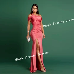 Satin Off-Shoulder Close-Fitting Prom Gown Saudi Arab Pretty Slit Floor-Length Elegant Pleating Ladies Evening Dresses 2024