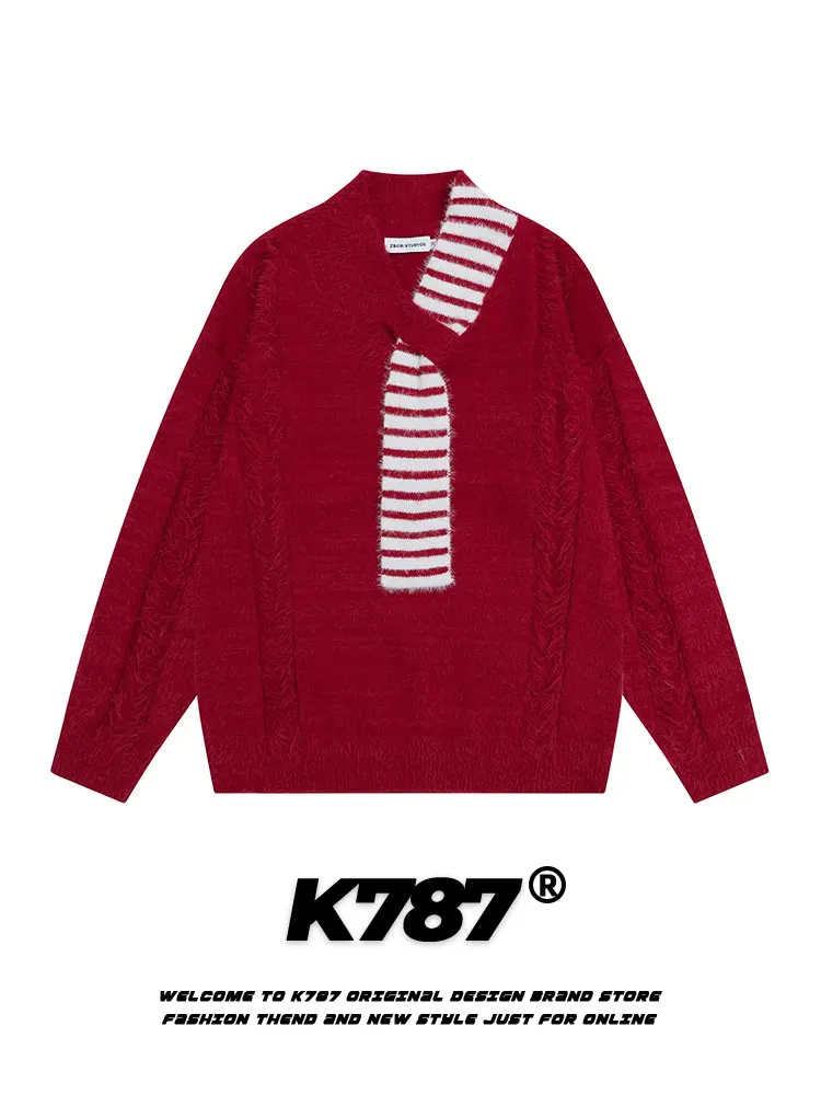 

Вязаный свитер K787 Cisas Aosphere Stripes с V-образным вырезом, мягкий, шикарный, с эффектом потертости, с надписью «Год рождения», повседневный, свободного кроя