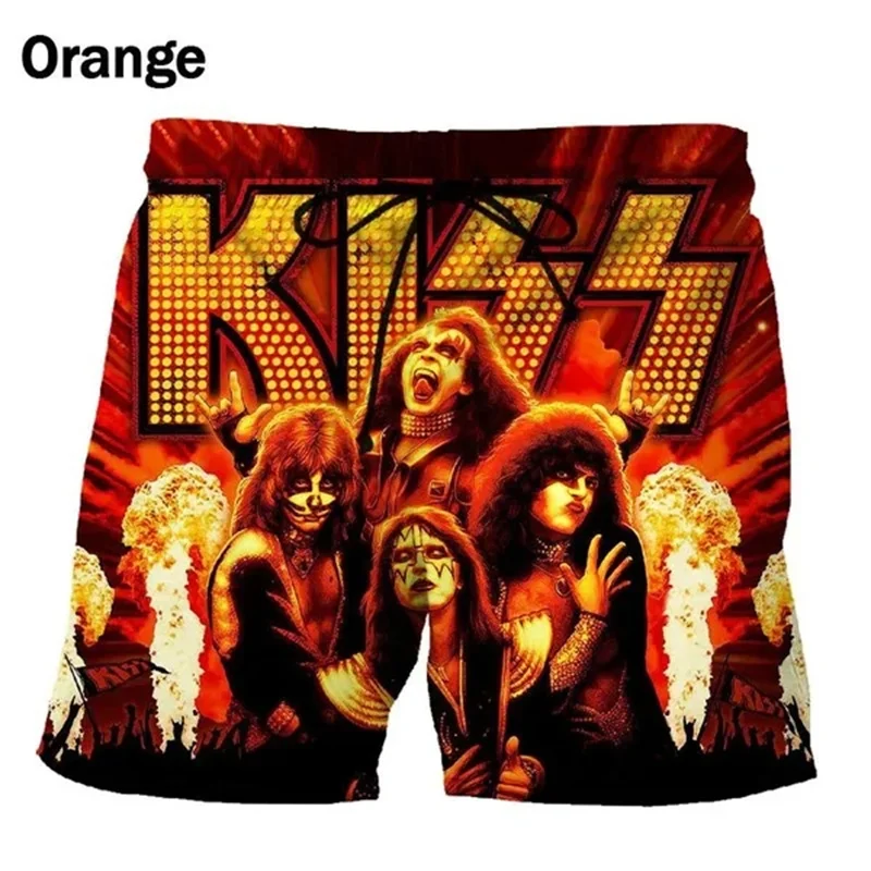 Hard Rock KISS Band Love Gun Beach Shorts Men Cool 3D Printed Heavy Metal Board Shorts Swim Trunks Hip Hop Short