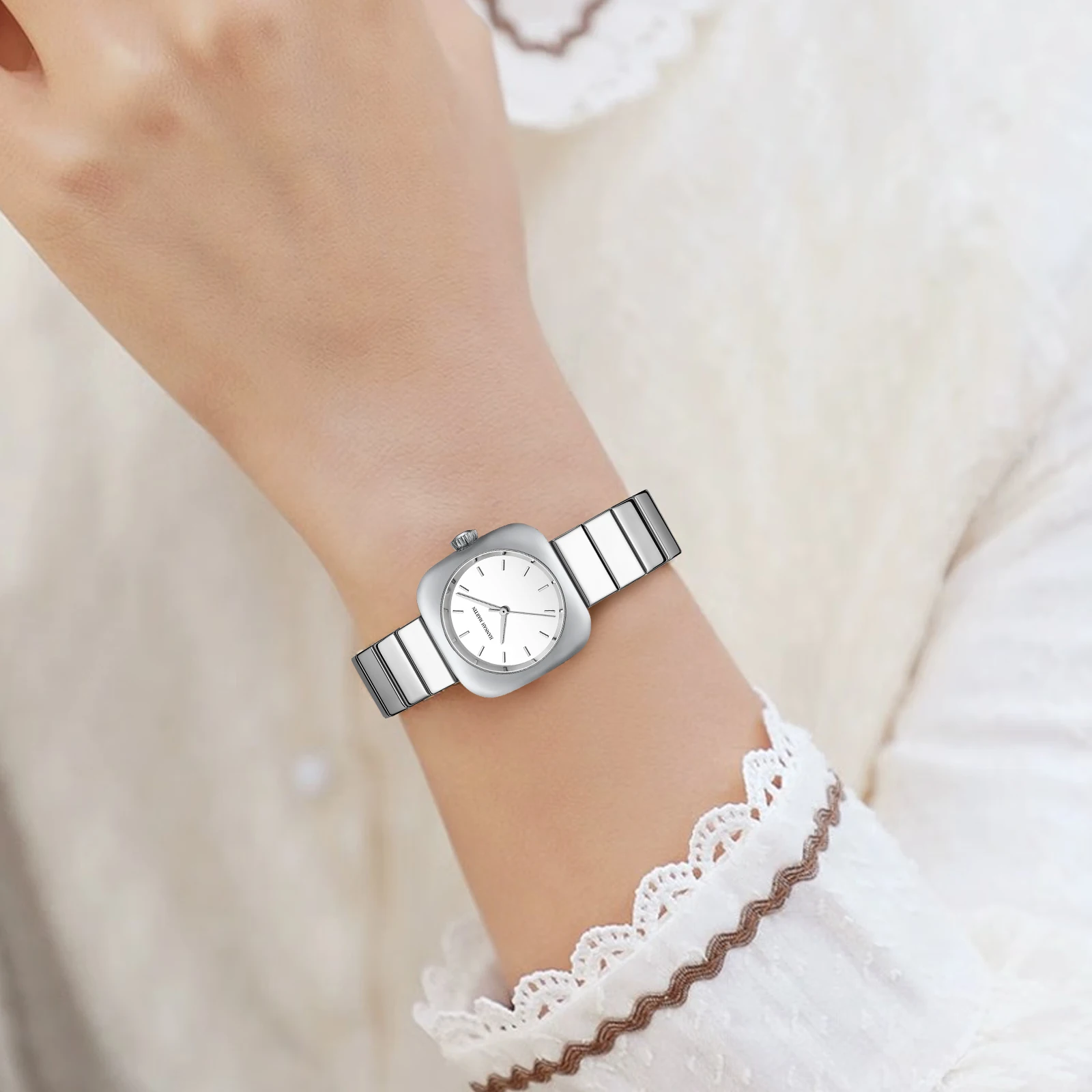 2024 New Minimalist Women\'s Watch 30mm Square Japanese Movement Original Rose Gold Elliptic Leather Casual Fashion Wristwatches