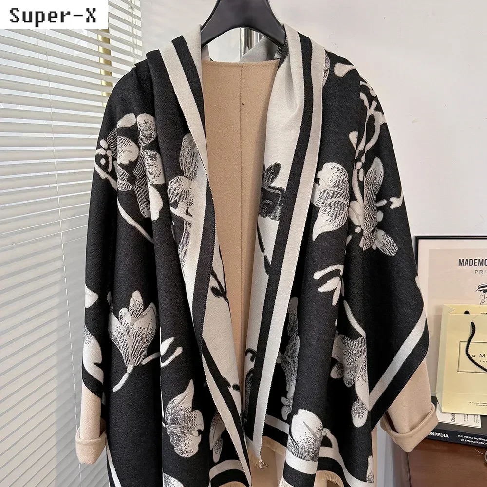 Stampa floreale sciarpa grande scialle donna autunno inverno sciarpe lunghe regalo femminile Chinease fiore di Magnolia Foulard di lusso