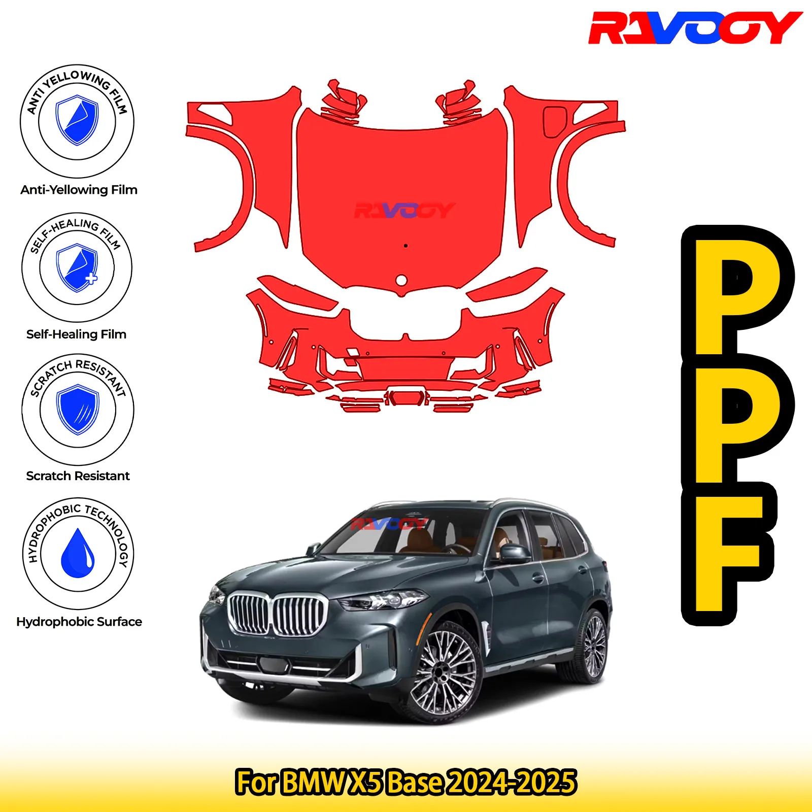 

Для BMW X5 Base 2024-2025 глянцевая матовая черная предварительно вырезанная передняя защитная пленка PPF Kit