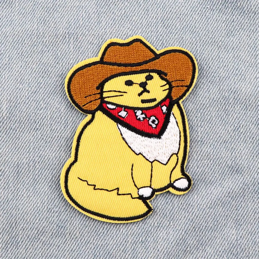 Cowboy Cats Embroidery Patch Cartoon Funny Animal Patch Iron On Patches For Clothing Patches On Clothes Jeans Sew Stickers