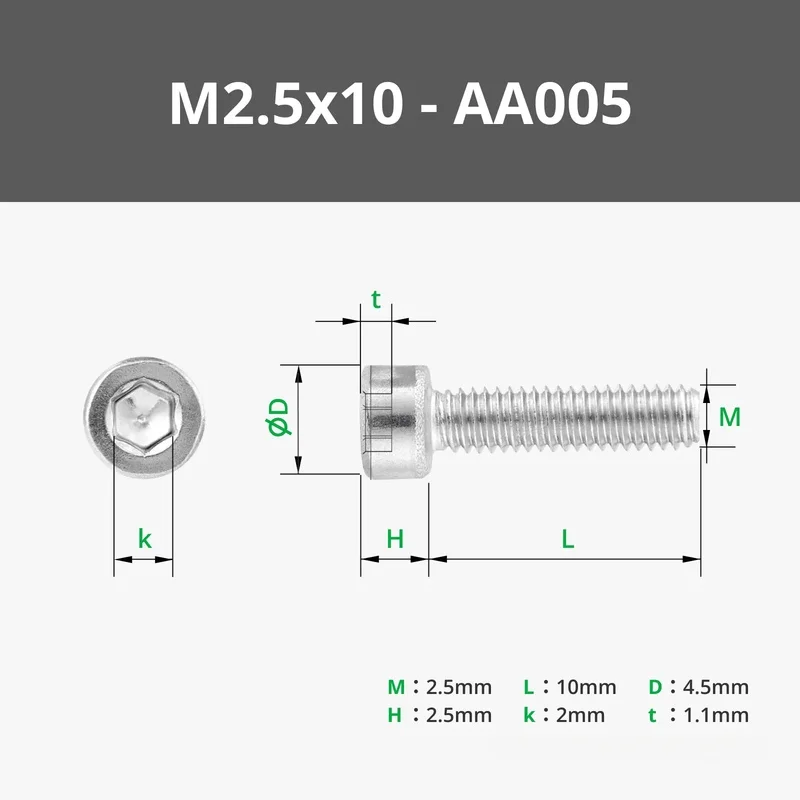 Original brand new M2.5x10 cylindrical head machine thread screw AA005 for Bambu lab 3D printing model special standard parts