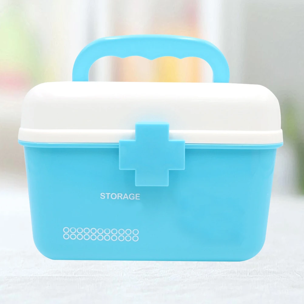 صندوق إسعافات أولية محمول بطبقة مزدوجة حاوية دواء سعة كبيرة لتخزين المنزل صندوق دواء أخضر 21x16.5x15 سم #1