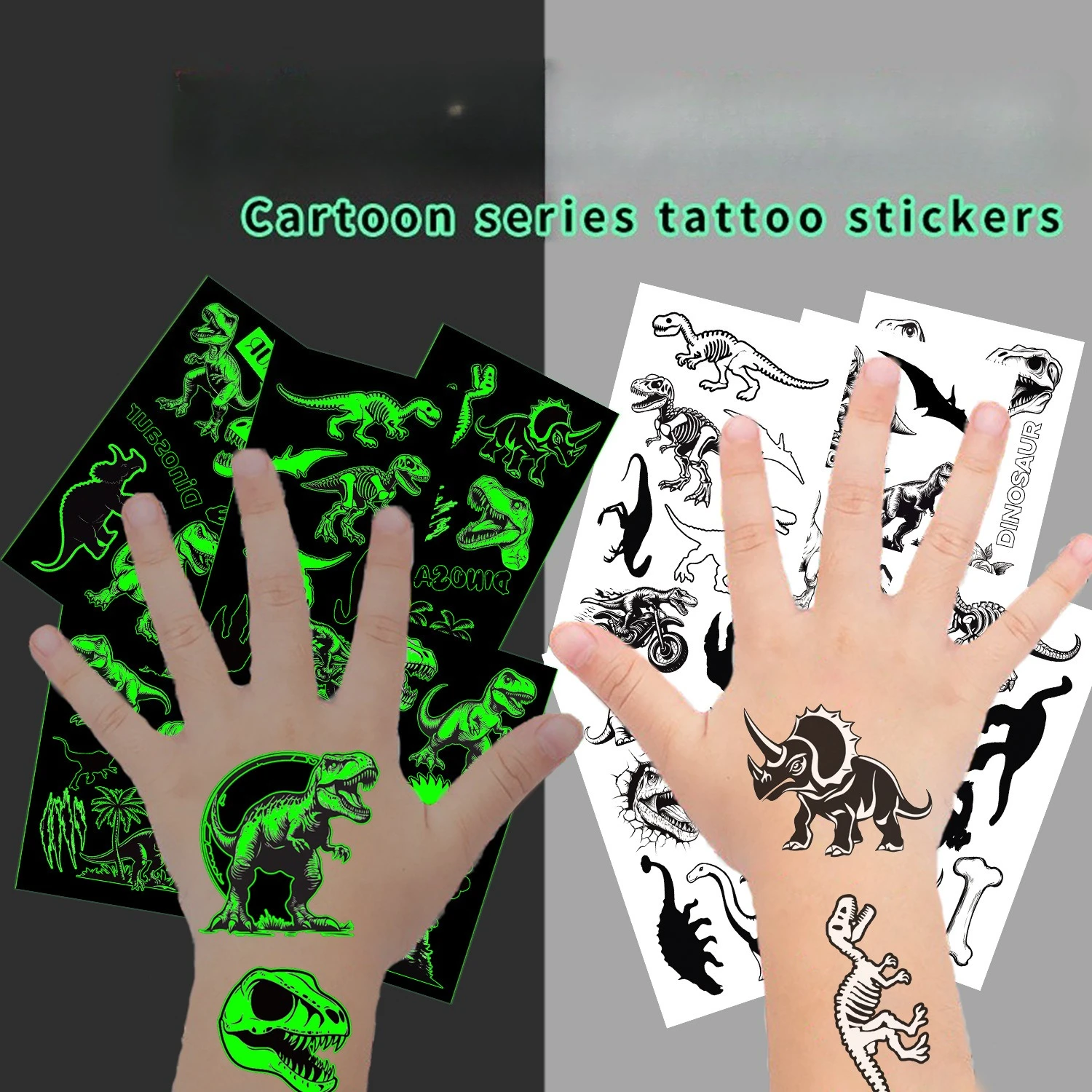 

10 шт., новая черно-белая светящаяся татуировка с динозавром, водонепроницаемая вечеринка, подарок, забавная забавная наклейка для лица