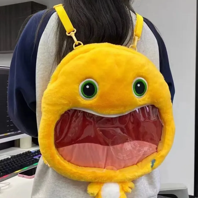 Little Milk Dragon Big Mouth Backpack Cute Dinosaur Large Capacity School Bag Fashion Plush Transparent Display Layer Pain Bag