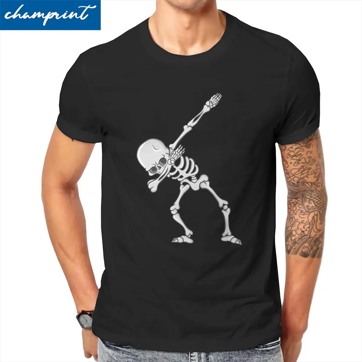 Skull Skelett Dabbing Tanz  Men T Shirt Horror Halloween Awesome Tees Round Collar T-Shirt Pure Cotton Printed Clothing