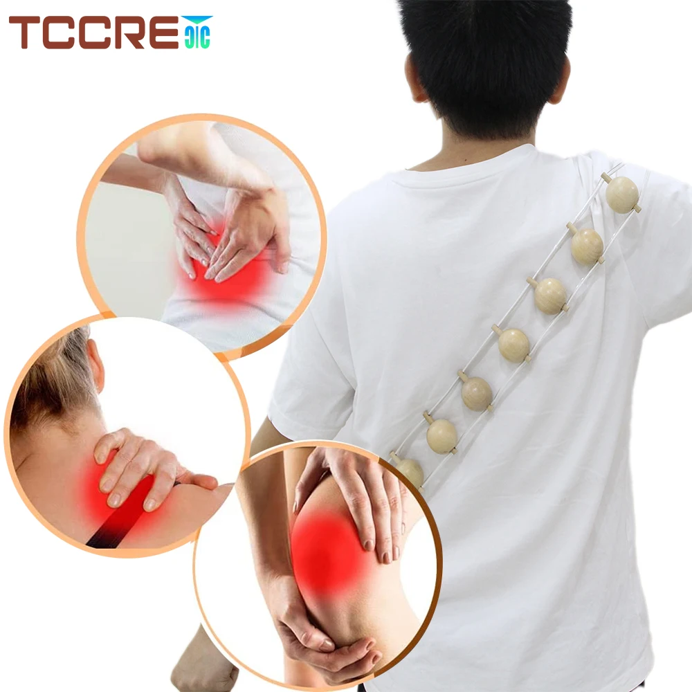 

Wood Back Massage Roller Rope Wood Therapy Massage Tools Lymphatic Drainage Massager for Neck Shoulder Arm Back Leg Pain Relief