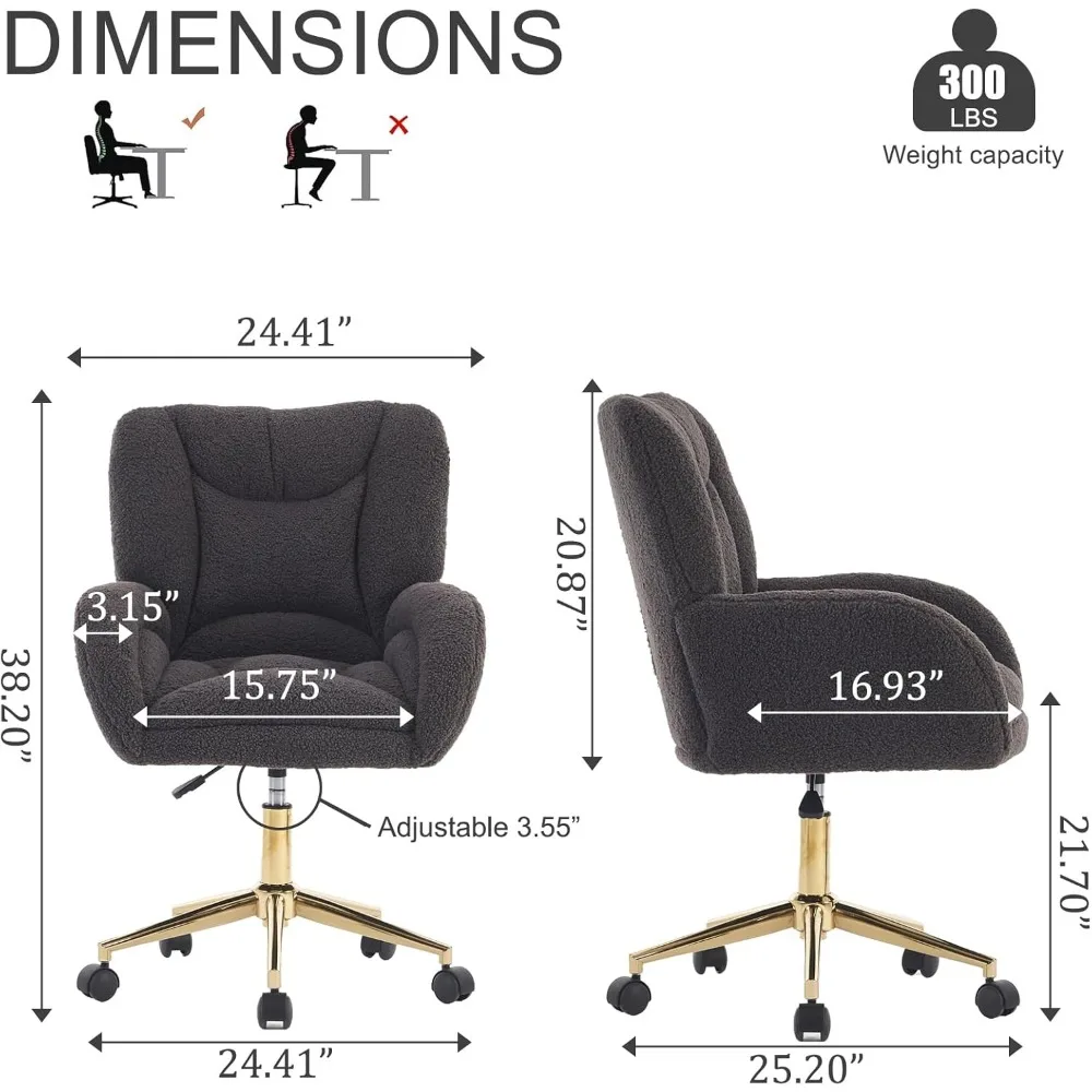 كرسي مكتب كمبيوتر منجد بارتفاع قابل للتعديل مع عجلات، كرسي مهام حديث للاستخدام المكتبي والمنزلي، كرسي مكياج واي فاي