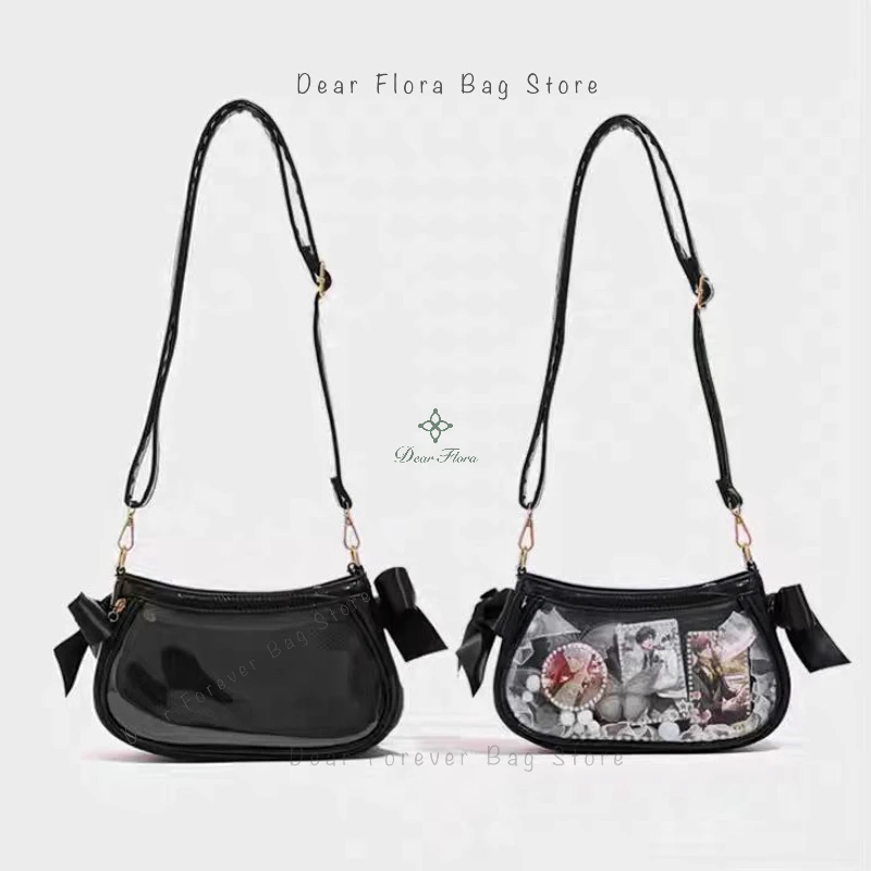 New Sweet Girls DIY Ita Bag Cute Transparent Pocket Kawaii Lolita Bow Display Shoulder Bags Women\'s Fashion Casual Crossbody Bag