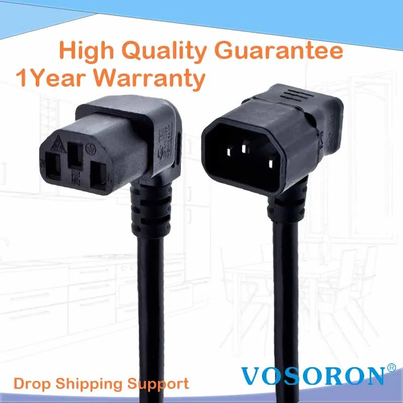 IEC 320 C14 to C13 Cord, male to female Dual Down 90 Degree Angle Power Extension Cable 10A 250V