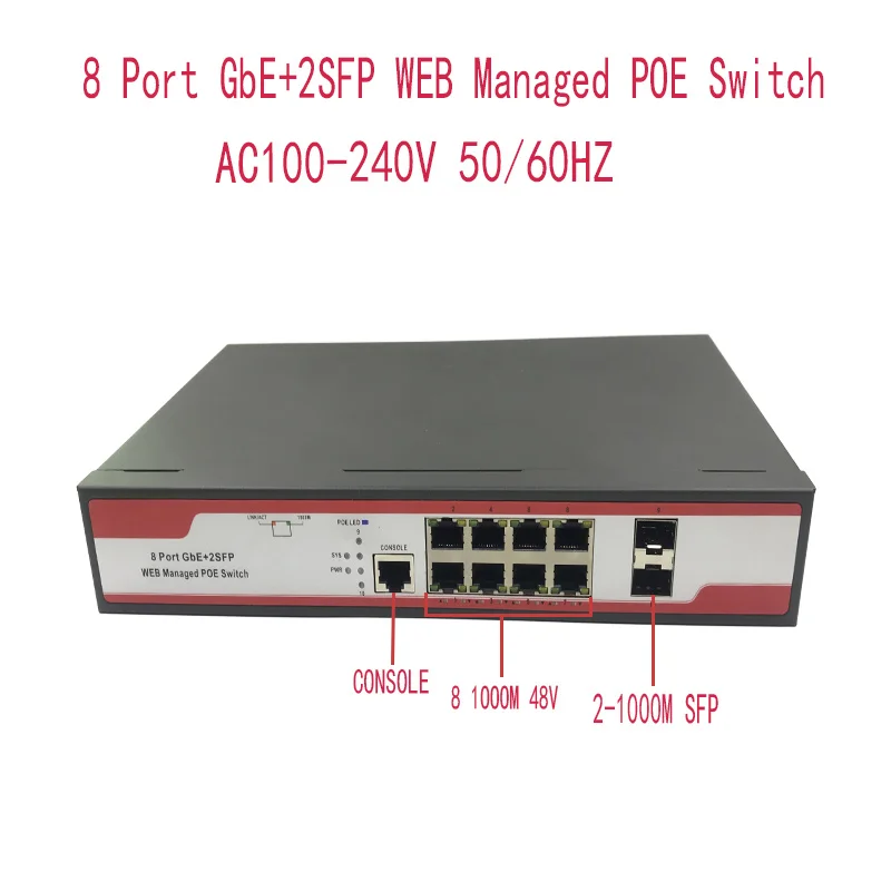 Conmutador industrial gestionado, conmutador POE de 8 puertos, 1000M, 10/100/1000M, 2SFP, de grado ndustrial, red VLAN 192.168.0.1, gestionado por web