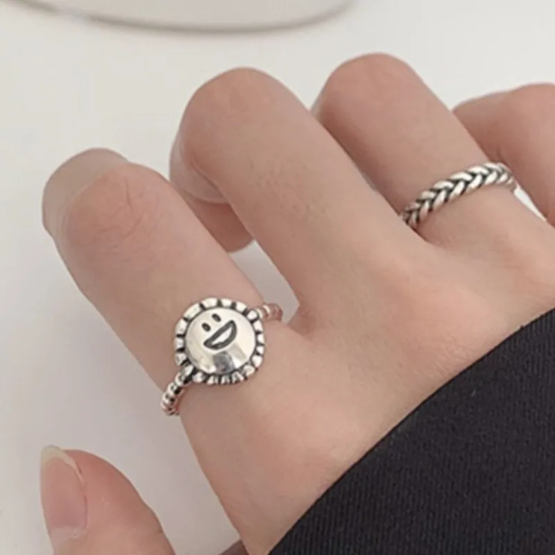 Anillos redimensionables de Color plateado con girasol antiguo Simple Retro para mujer, regalo de joyería minimalista coreano