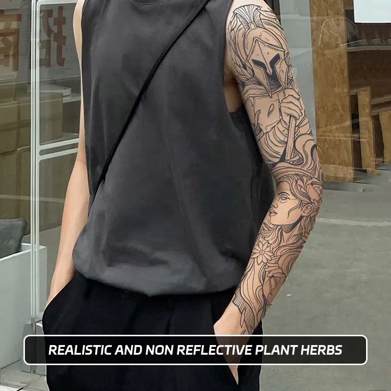 Long-lasting waterproof full-arm Spartan Guards temporary tattoo stickers non-reflective tattoo color fake tattoo stickers