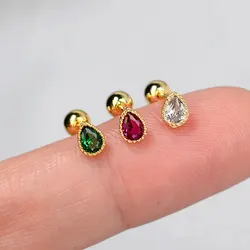 1PC Gold Color Fashion Mini Crystal Stud Earrings for Women Sweet Cute Helix Cartilage Tragus Lobe Teen Ear Piercing Jewerly 20G