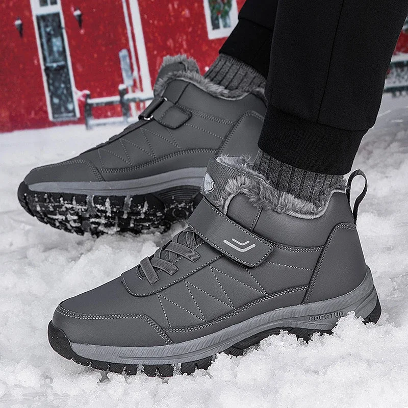 

2025New Men's Boots Fashion Waterproof Leather Snow Boots for Men Women Plush Warm Winter Boots Couple Cotton Shoes Botas Hombre