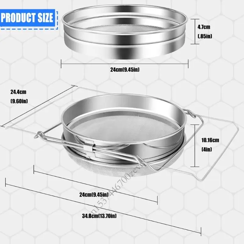 شباك مزدوجة مزدوجة الفولاذ المقاوم للصدأ الفولاذ المقاوم للصدأ مرشح تناسب تربية النحل مع ذراع التلسكوب القابل للتعديل لمدة 5 دلو