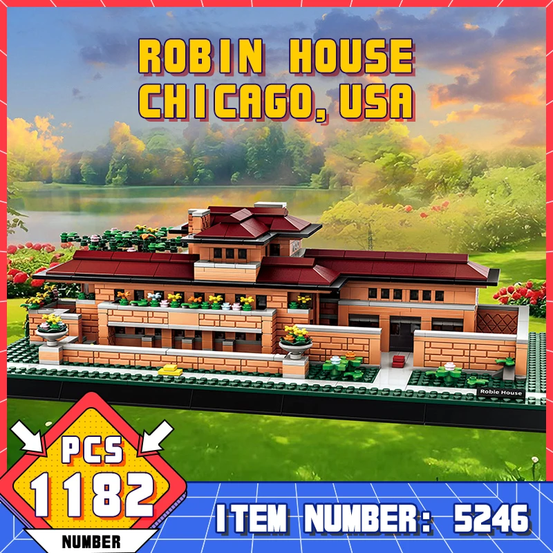

WG5246 Chicago Robin Villa Architecture Small Particle Assembly Toy DIY Children Puzzle Building Blocks Boy Adult Birthday Gift