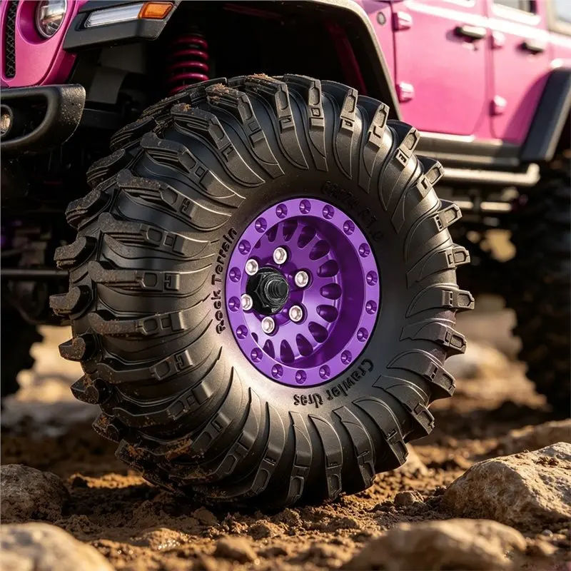 BEDW-Beadlock Wheel Tires 1.0 Inch 63Mm RC Cralwer Crawler For 1/18 1/24 Traxxas TRX4M Axial SCX24 AX24 FCX24 Upgrades Purple