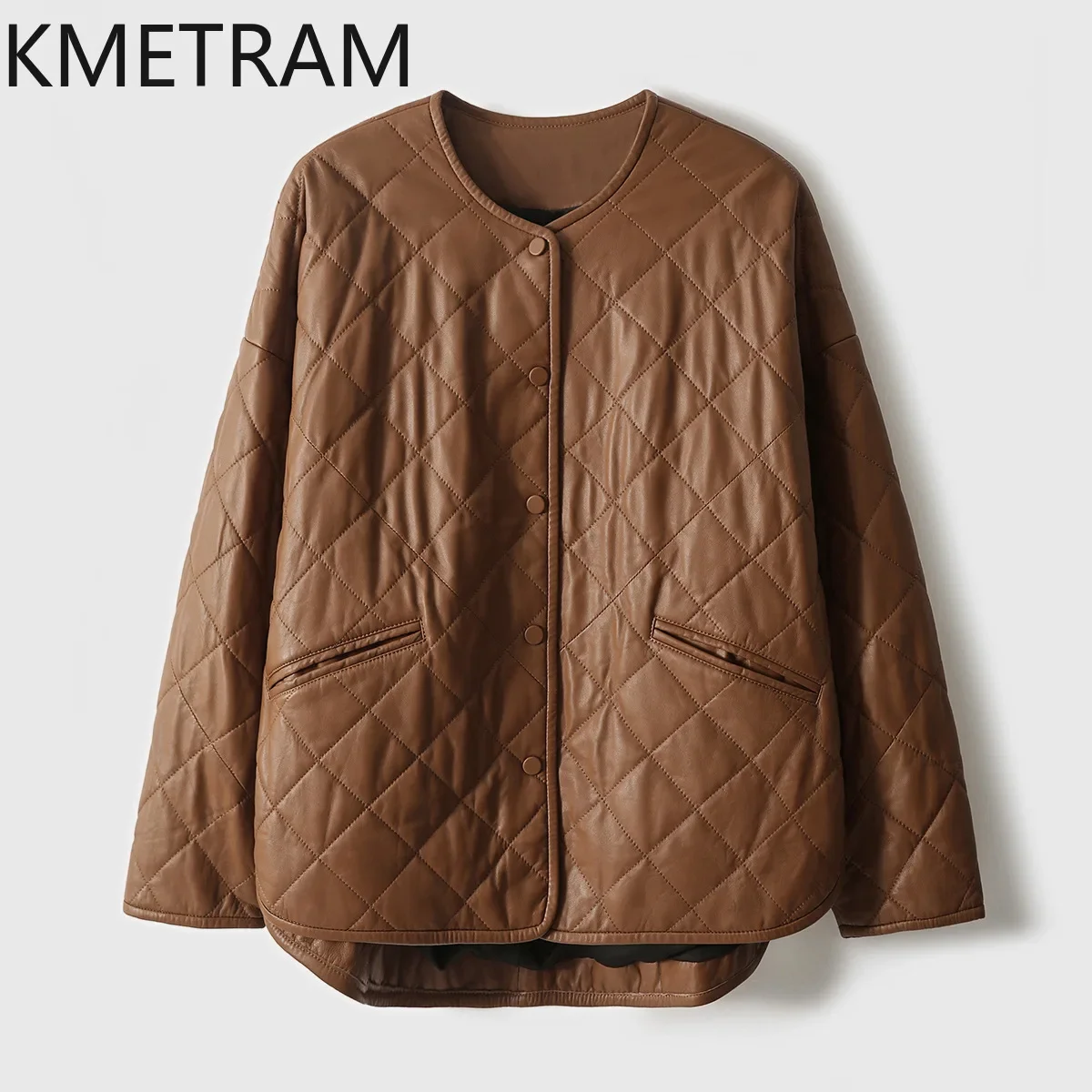 KMETRAM-Veste en cuir de mouton véritable pour femme, doublure en coton, vêtements d'automne, mode, nouveau, 2024