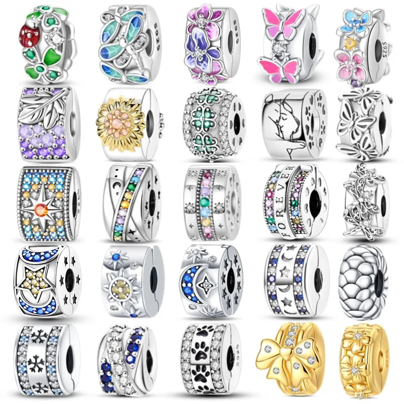 

2025 Original 925 Sterling Silver Clasp CZ Pave Clip Charms Daisy Bead Stopper Safety Chain Fit 3MM Bangle Bracelet Jewelry Clip