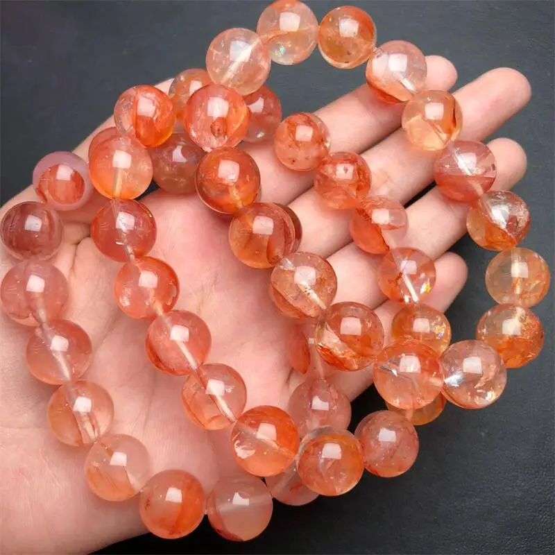 13MM Natural Red Fire Quartz Hematoid Bracelet Handmade Crystal Quartz Jewelry Stretch Bangle Children Birthday Gift 1pcs