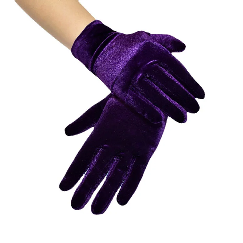 Women's short stretch gold velvet gloves autumn and winter cold-proof warm velvet gloves retro dance casual accessories