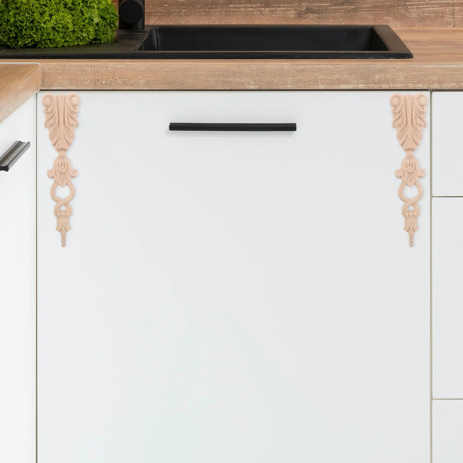 

2pcs Wood Carved Flower Onlays For Furniture Cabinet Door Frame Baroque Style Wooden Appliques Decorative Trim Molding